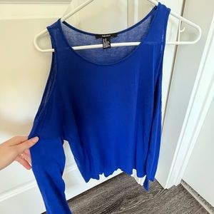 Blue Blouse- long sleeve with shoulders cut out